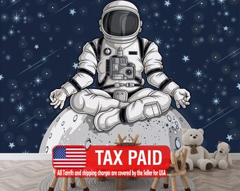 Spaceman Graffiti Mural, Kids Room Decor, Peel and Stick Wallpaper