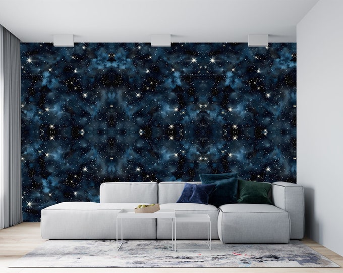 Calm Starry Night Nursery Wall Pattern Gift, Art Print Photomural Wallpaper Mural Easy-Install Removeable Peel and Stick Large Wall Decal