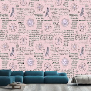 Abstract Vintage Alchemy Esoteric witchcraft Wallpaper sketches Gothic Easy-Install Wall Mural Wallpaper Peel and Stick Modern Art Washable