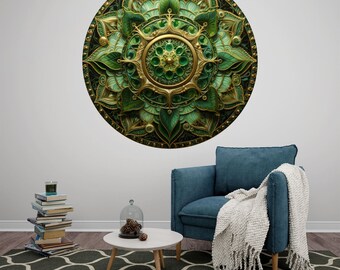 Green Mandala Wall Decal, Peel and Stick Art Circle