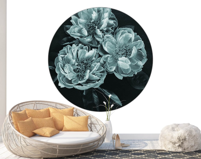 Circle Art Form Dark Blooms Black and White Photomural Wall Décor Easy-Install Removable Self-Adhesive Peel & Stick High Quality Sticker