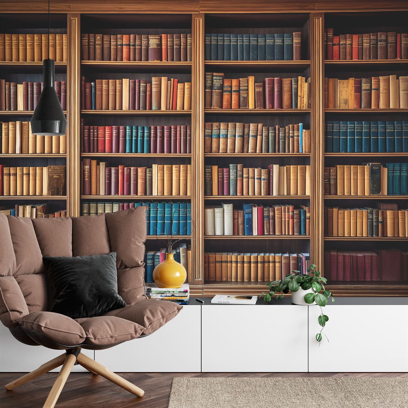 Library Bookshelf Wall Mural, AI Generated, Peel and Stick Wallpaper - Etsy