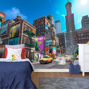 Cartoon City Odyssey Kids Room Decor Gift, Art Print Photomural Wallpaper Mural Easy-Install Removeable Peel and Stick Large Wall Decal Art