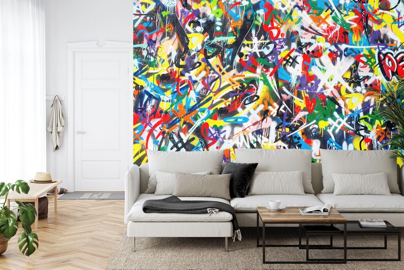 Colorful Graffiti Wallpaper Mural, Peel and Stick Photo Mural - Etsy