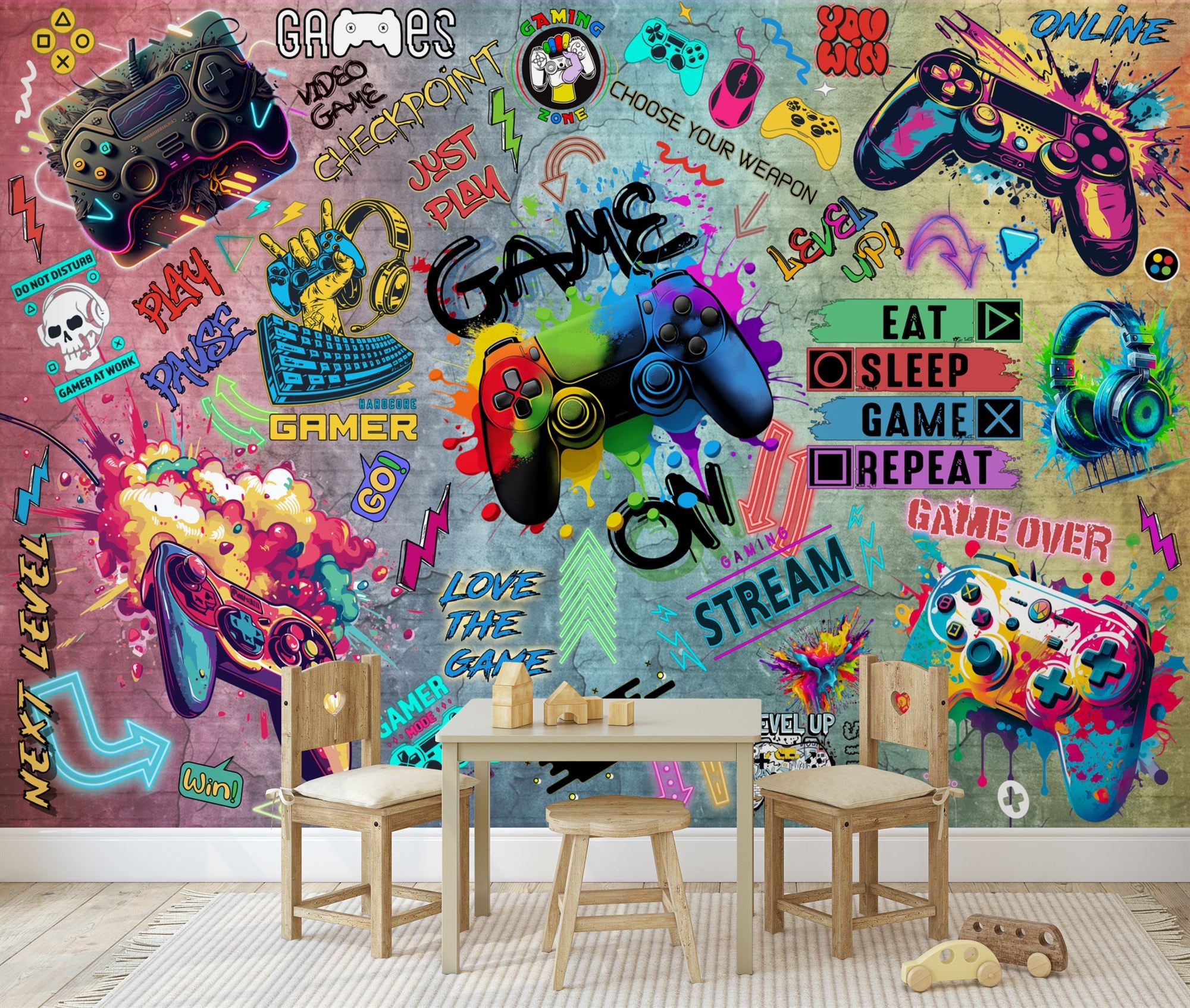 Gaming Room Game Playing Kids Room Decor Gift Art Print Photomural Wallpaper Mural Easy install Removeable Peel and Stick Large Wall Decal Etsy