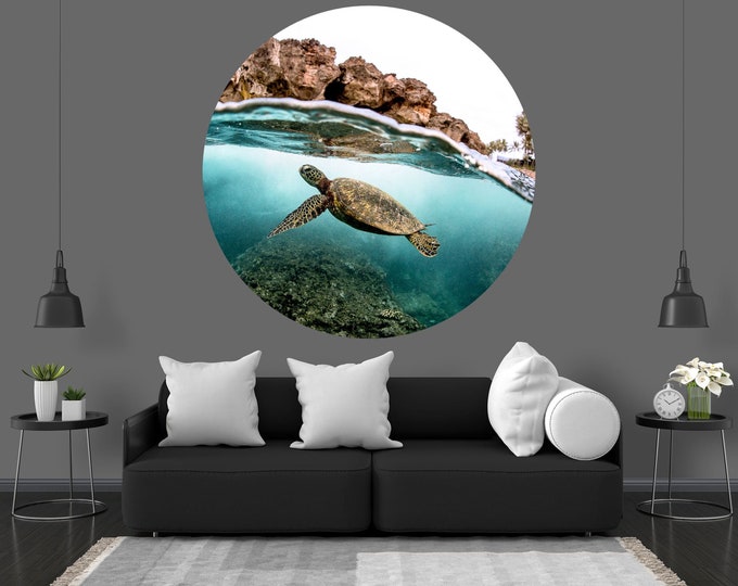 Turtle Underwater Photography Art Form Poster Photomural Wall Décor Easy-Install Removable Self-Adhesive High Quality Peel and Stick Sticker