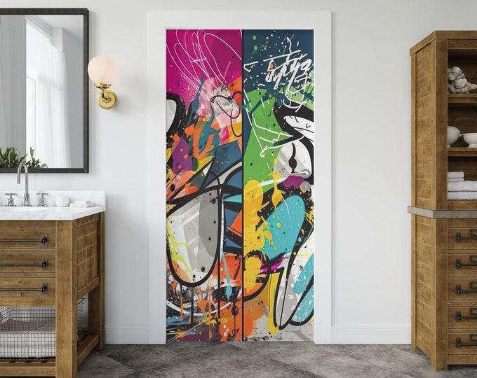 Urban Graffiti Wall Sticker Door Covering Removable Peel and Stick Self Adhesive Decals Home - Office, 91cm x 211cm / 35.8 x 83.1 Inches WxH