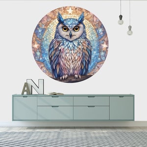 Feather Owl Abstract Art Circle Poster Photomural Wall Décor Easy-Install Removable Self-Adhesive High Quality Peel and Stick Sticker