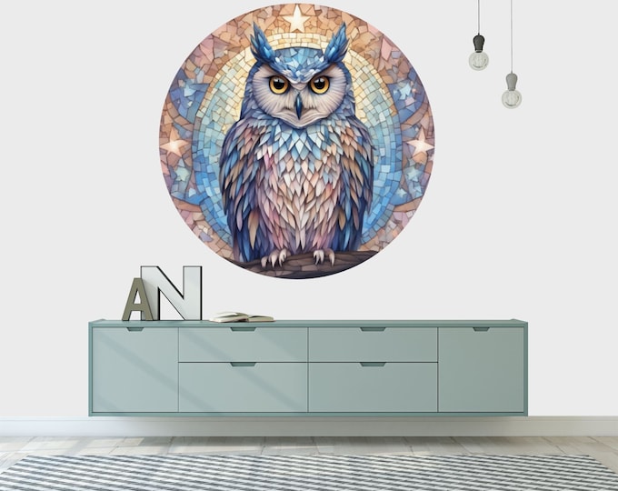 Feather Owl Abstract Art Circle Poster Photomural Wall Décor Easy-Install Removable Self-Adhesive High Quality Peel and Stick Sticker