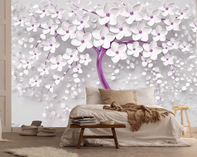 3D Abstract Floral Tree Modern Decor Gift, Art Print Photomural Wallpaper Mural Easy-Install Removeable Peel and Stick Large Wall Decal Art
