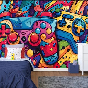 Games Theme Gaming Room Art, Game Controller Game Pads Decal Sticker Gift For Kids, Teenage Wall Sticker Removable Peel & Stick Washable