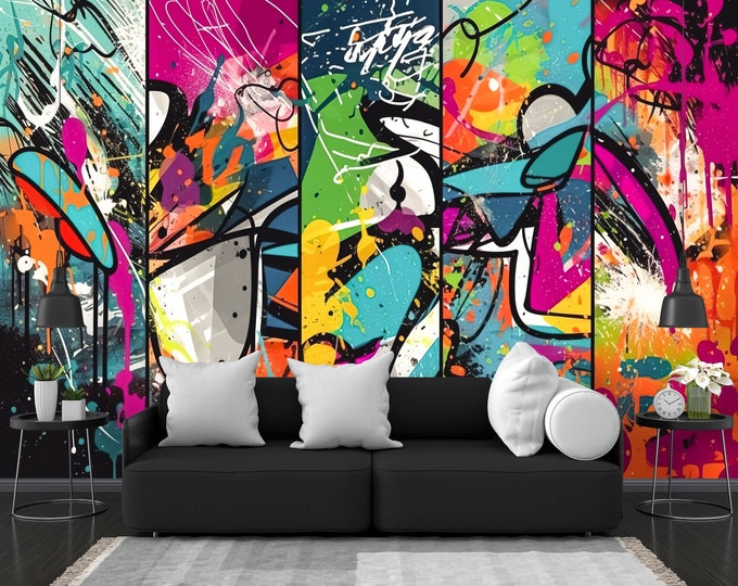 Colorful Graffiti Paint splatter fragments AI Gift Art Print Photomural Wallpaper Mural Easy-Install Removeable Peel and Stick Large Photo