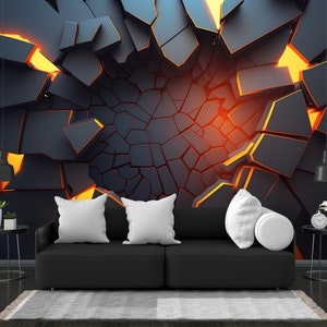 3D Abstract Broken Wall, Black, Gift, Art Print Photomural Wallpaper Mural Easy-Install Removeable Peel and Stick Large Photo Wall Decal New