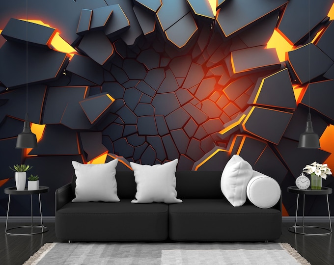 3D Abstract Broken Wall, Black, Gift, Art Print Photomural Wallpaper Mural Easy-Install Removeable Peel and Stick Large Photo Wall Decal New