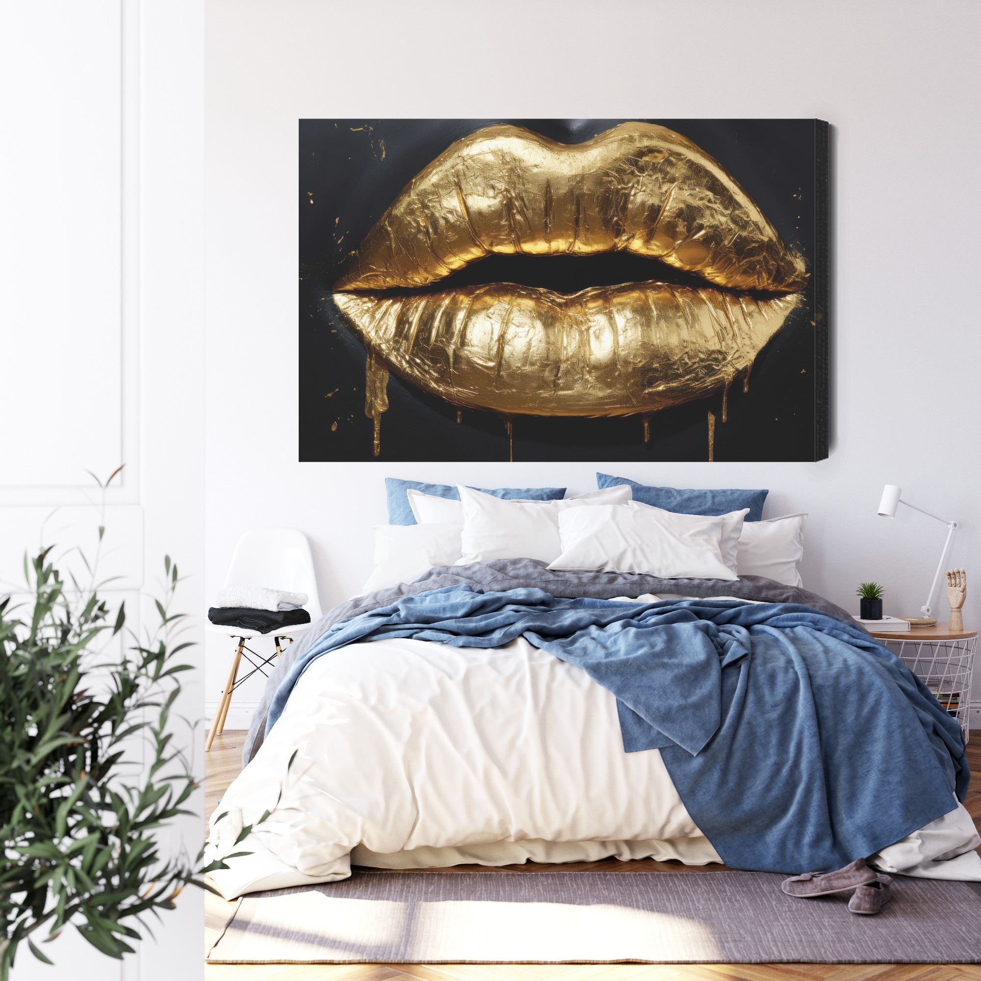 Golden Lips Abstract Canvas Print, Modern Wall Art - Etsy