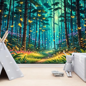 Arbres de la forêt magiques enchantés, chambre de filles, cadeau de décoration murale, impression d'art, papier peint mural autocollant amovible facile à installer