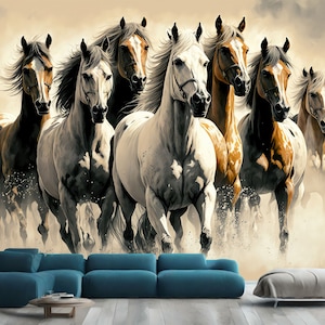 Paintings Seven horses of successful unique wall paintings AI generated Easy-Install Wall Mural Wallpaper Peel and Stick Modern Art Washable