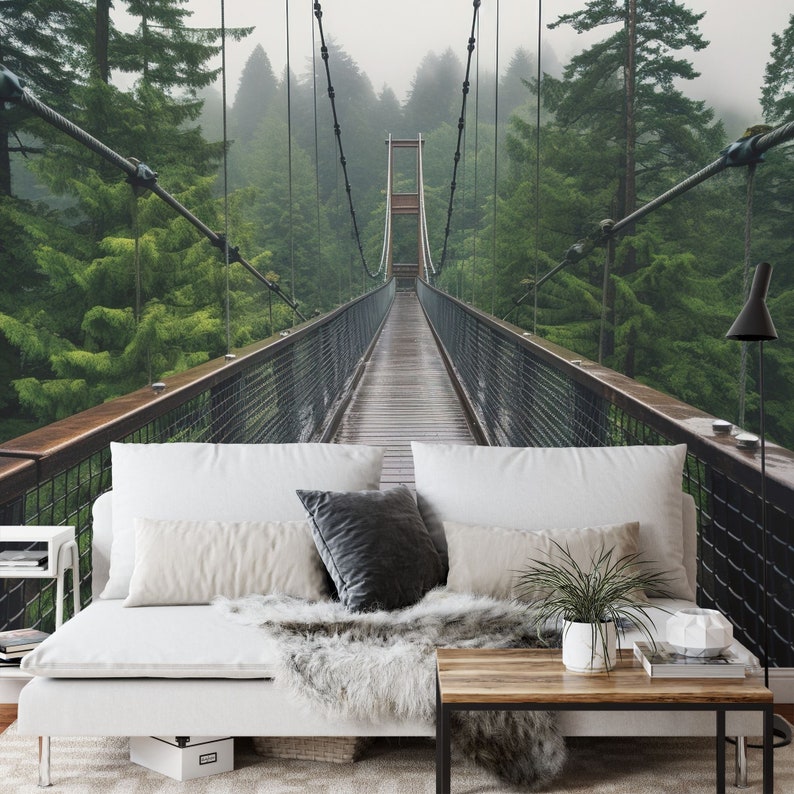 Forest Bridge Wallpaper Mural, Peel and Stick Wall Decal - Etsy