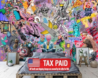 Street Art Graffiti Wallpaper Mural: Modern Urban Style, Washable