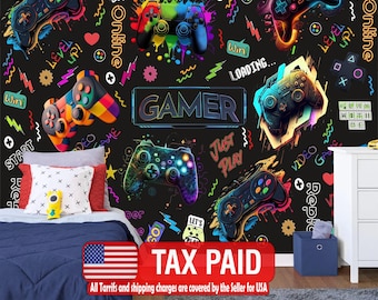 Vivid Colors Gaming Wallpaper Wandbild für Kinderzimmer, Abziehen und Aufkleben Abnehmbarer Wandaufkleber