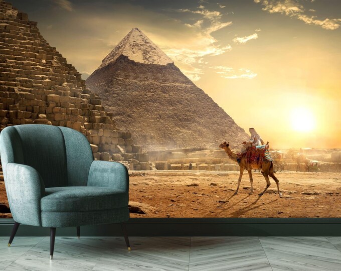 View of the Majestic Pyramids of Giza in Egypt Gift, Art Print Photomural Wallpaper Mural Easy-Install Removeable Peel and Stick Large Decal