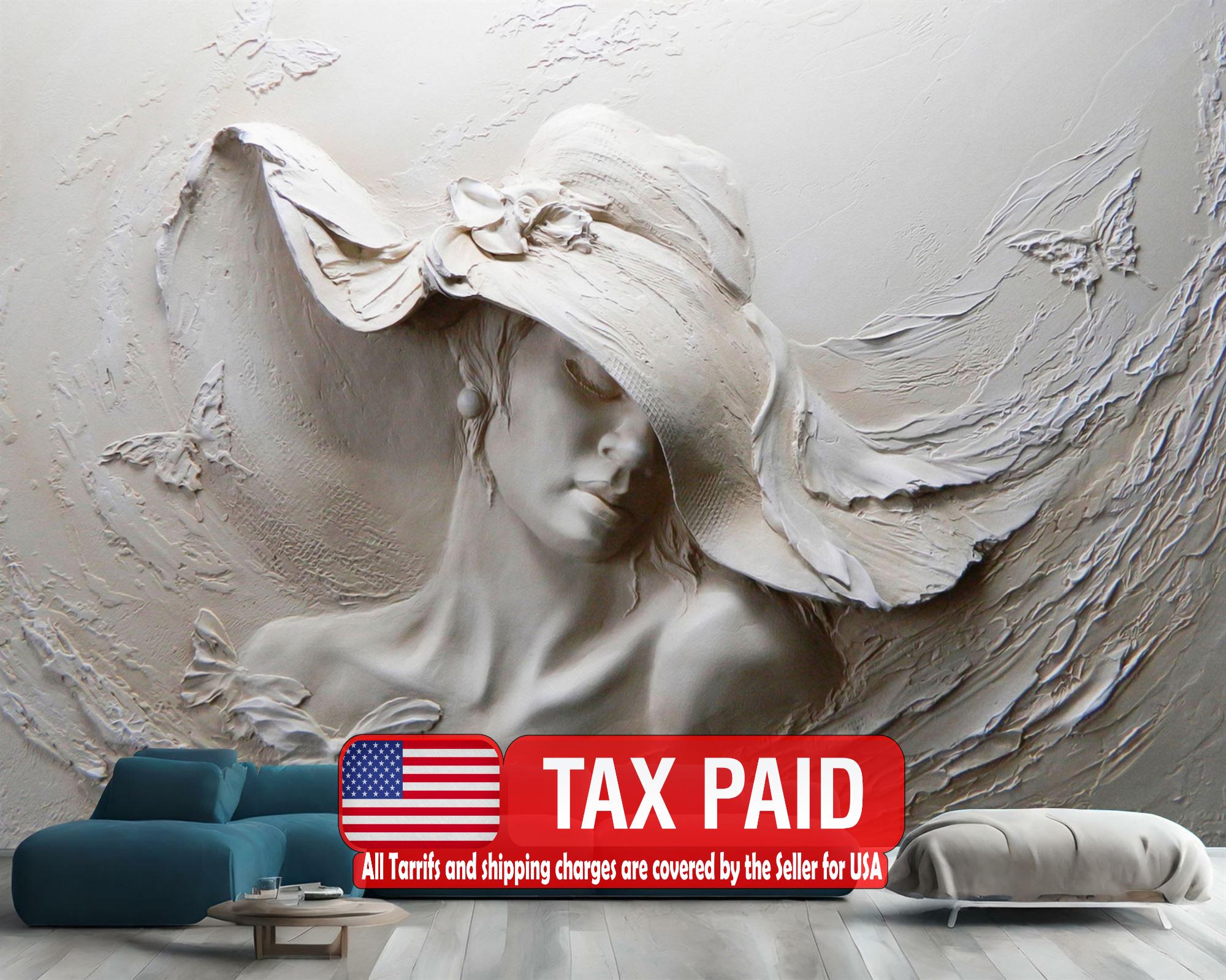 3D Woman Sculpture Wallpaper Mural, Removable Peel and Stick Wall Decal ...