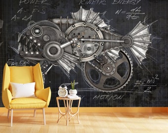 Cadeau animal mécanique Piranha de style steampunk, impression d'art photo mural papier peint mural amovible facile à installer grand sticker mural