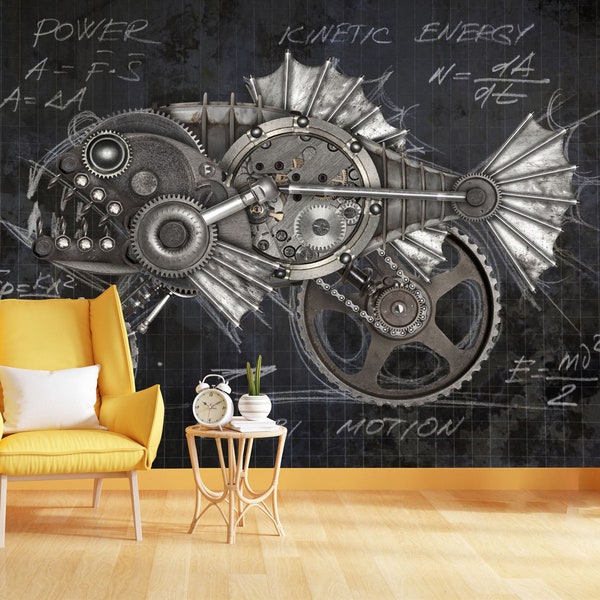 Cadeau animal mécanique Piranha de style steampunk, impression d'art photo mural papier peint mural amovible facile à installer grand sticker mural