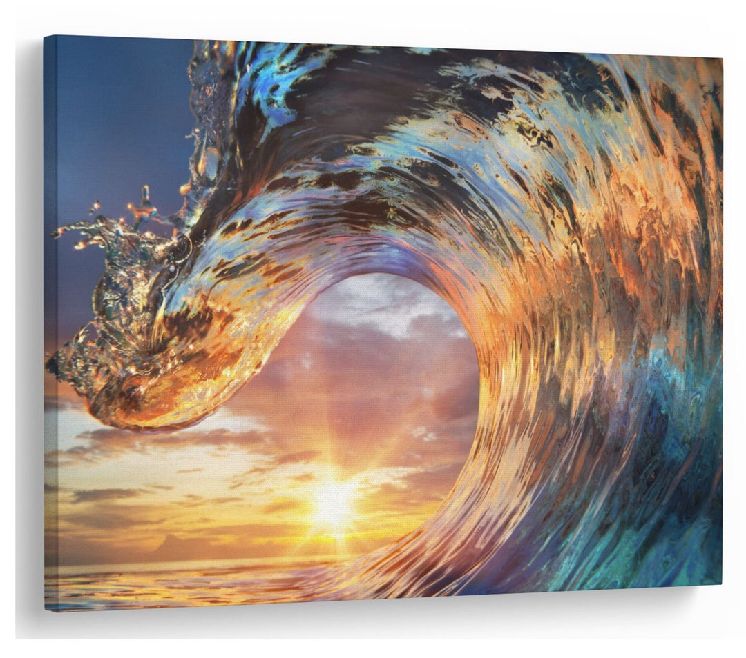Ocean Waves Sunset Sea Surfing Natural Canvas Print Wall Art Picture ...