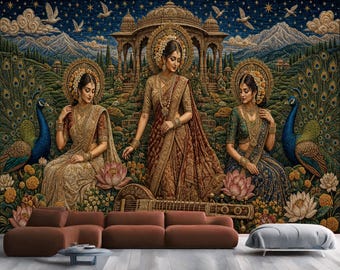 Mural de papel pintado con diseño de novia india dorada, lámina de arte abstracto, autoadhesivo.