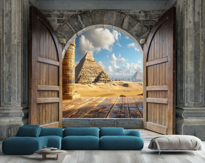 3D Wooden Castle Pyramids and Sphinx Giza View Gift Art Print Photomural Wallpaper Mural Easy-Install Removeable Peel and Stick Large Decal