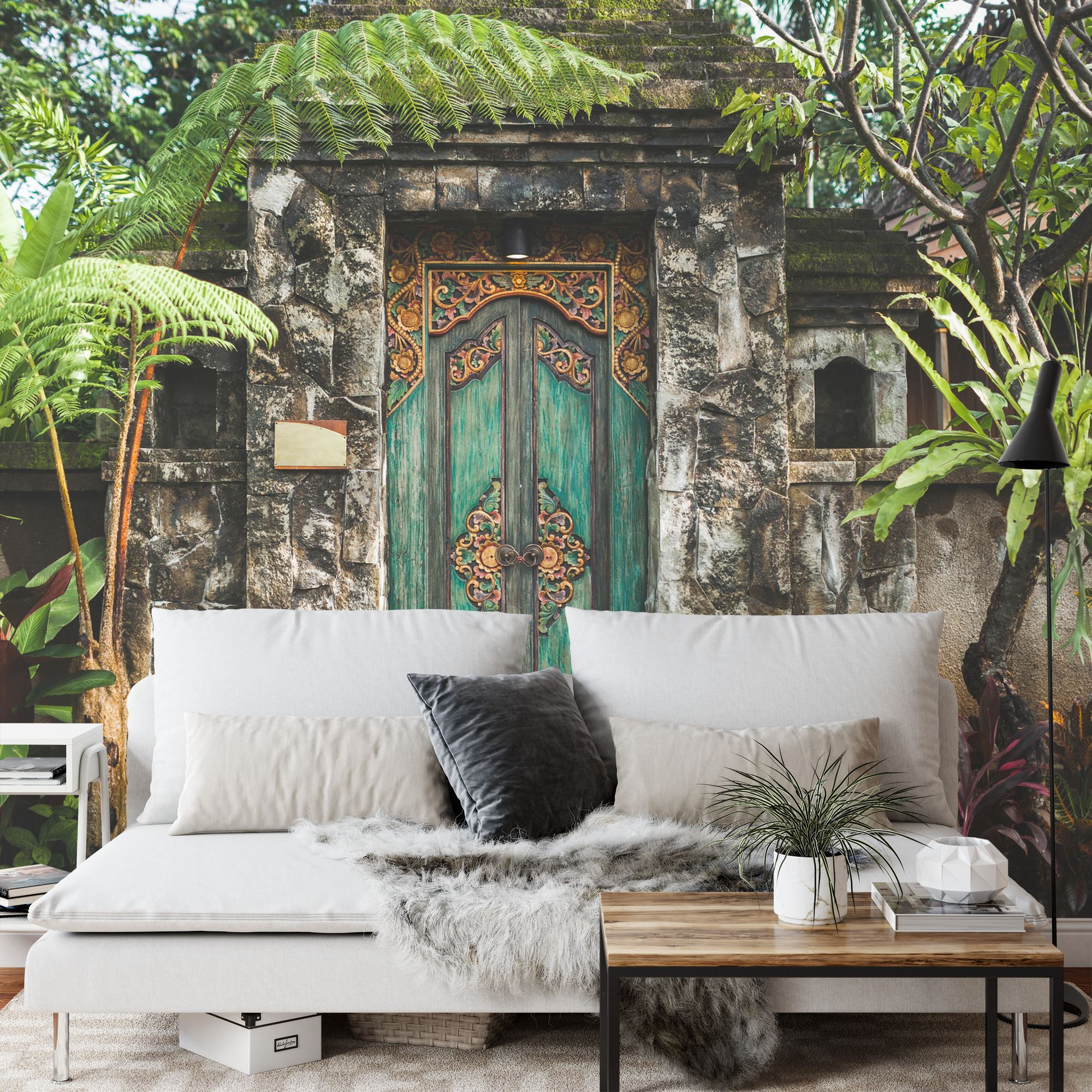 Balinese Carved Wooden Door Mural, Peel and Stick Wallpaper - Etsy