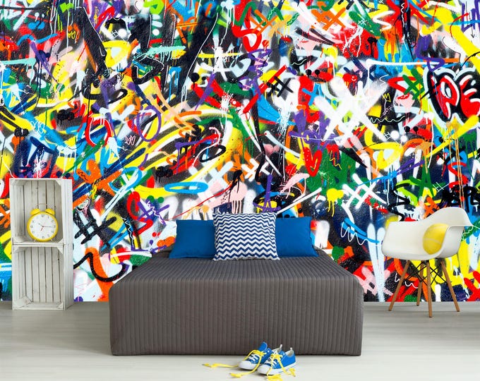 Colorful Graffiti Paint splatter fragments AI Gift Art Print Photomural Wallpaper Mural Easy-Install Removeable Peel and Stick Large Photo