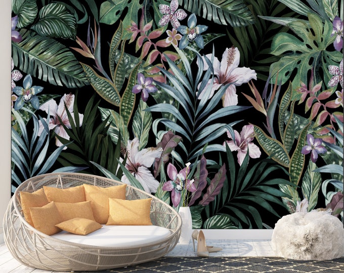 Tropical Trees Floral Leaves Art Print Photomural Wallpaper 3D Wall Decor Easy-Install Removeable Peel and Stick High Quality Washable Vlies