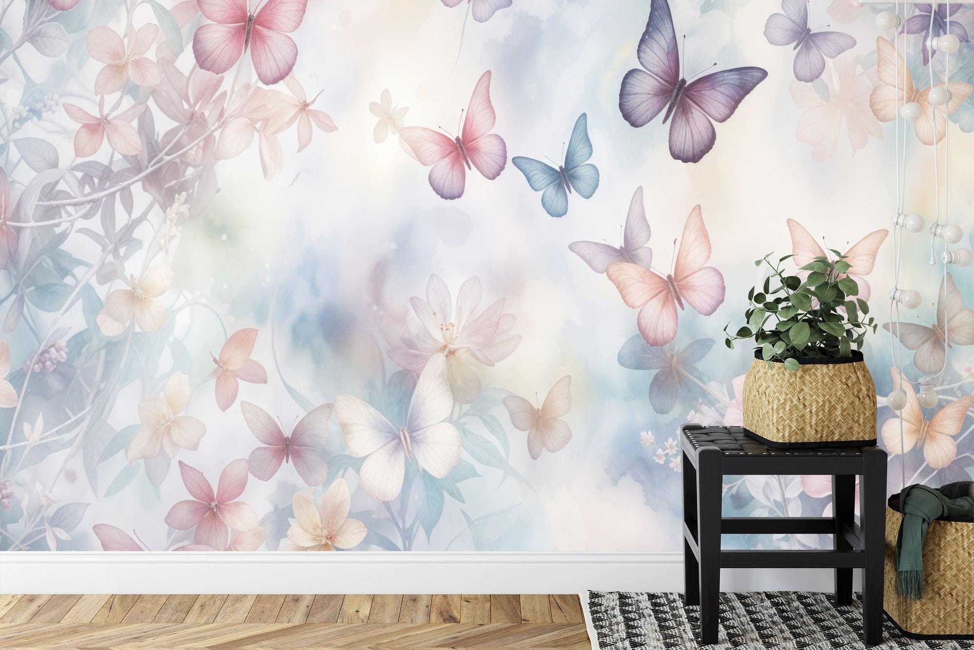 Butterfly Floral Wallpaper Mural, Peel and Stick Wall Decal - Etsy