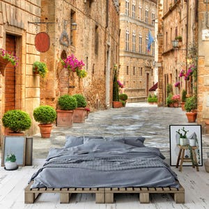 イタリア、トスカーナ州ピエンツァのカラフルな通り ギフト、アートプリント 写真壁画 壁紙 壁画 簡単に設置可能 剥がして貼れる 大型壁用デカール