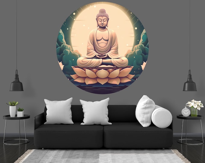 Buddha meditation posture Circle Art Poster Photomural Wall Décor Easy-Install Removable Self-Adhesive High Quality Peel and Stick Sticker