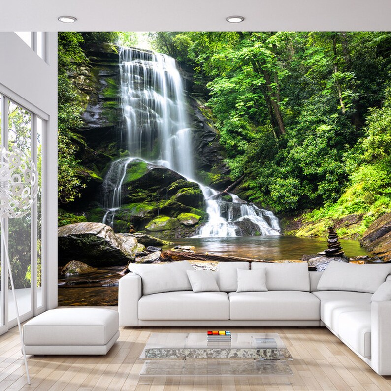 Waterfall Forest Wallpaper Mural: Peel & Stick Wall Decor - Etsy