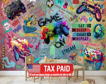 Kids Gaming Room Wallpaper Mural, Peel and Stick Wall Decal