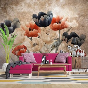 Vintage Colourful Flowers Botanical Whimsical Wall Gift, Art Print Photomural Wallpaper Mural Easy-Install Removeable Peel and Stick Decal