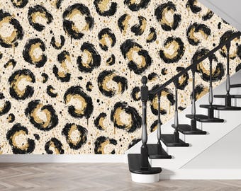 Gold Black Leopard Print Art Wallpaper Mural, Peel and Stick