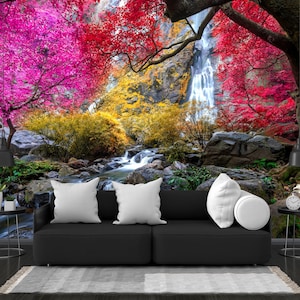 Khlong lan waterfall rain forest jungle Thailand Colorful Natural View Easy-Install Wall Mural Wallpaper Peel and Stick Modern Art Washable