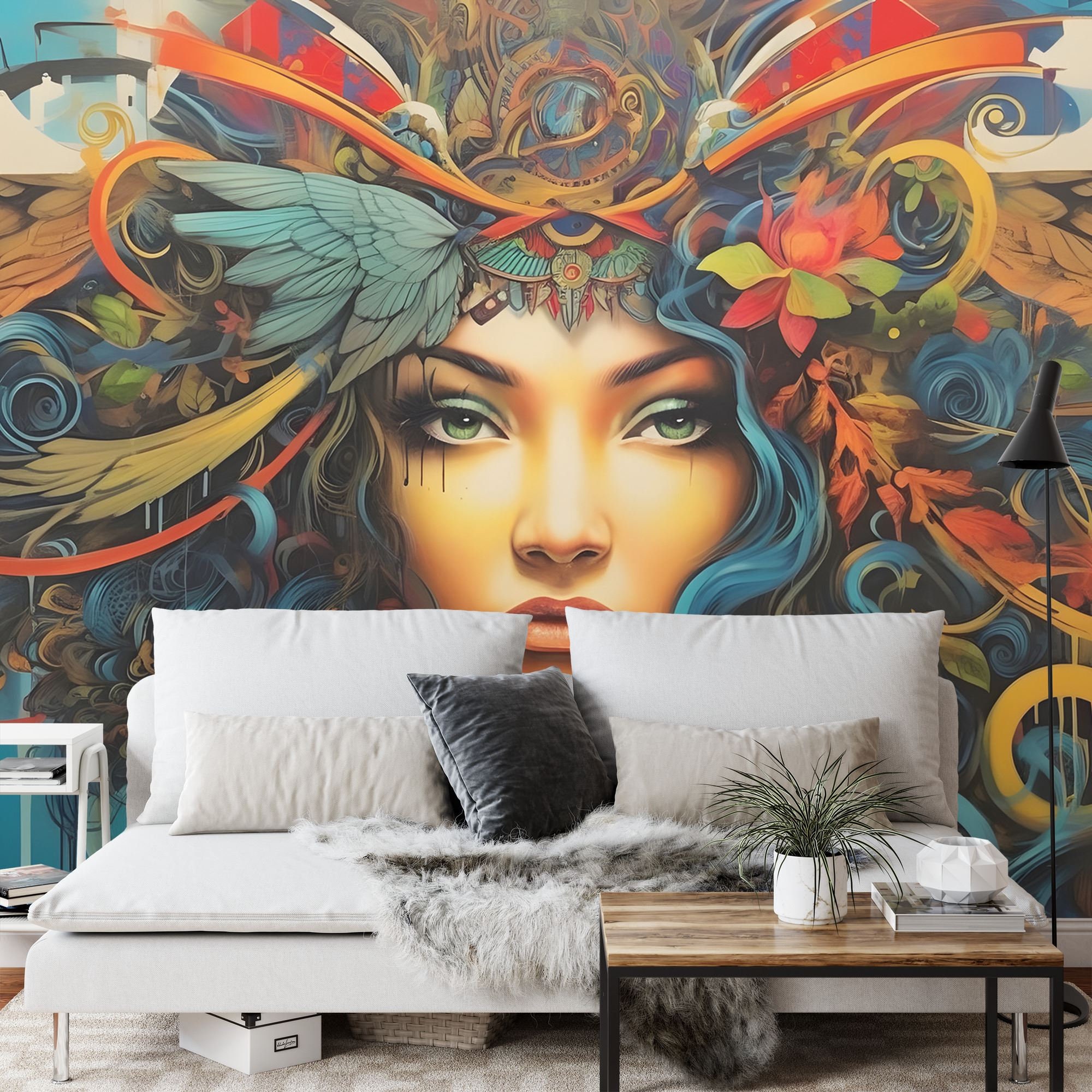 Woman Face Graffiti Mural, Modern Art Peel and Stick Wallpaper - Etsy