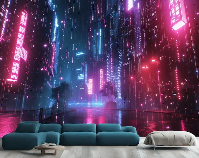 3D Futuristic Cyberpunk City Gaming Sci-Fi Gift, Art Print Photomural Wallpaper Mural Easy-Install Removeable Peel and Stick Wall Decal Art