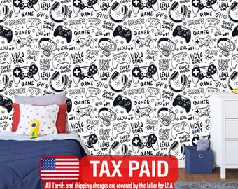 Gaming Room Wallpaper Mural, Game Controller Pattern, Peel and Stick Decal