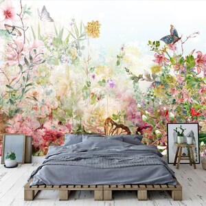 Fleurs colorées, aquarelle, cadeau mural floral, impression d'art, papier peint photo mural, décalcomanie amovible facile à poser