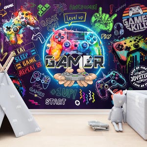 Gaming Zimmer Spiel Kinderzimmer Dekor Geschenk, Kunstdruck Photomural Tapete Wandbild Einfach zu installierenden Abzieh- und Stick großen Wandaufkleber
