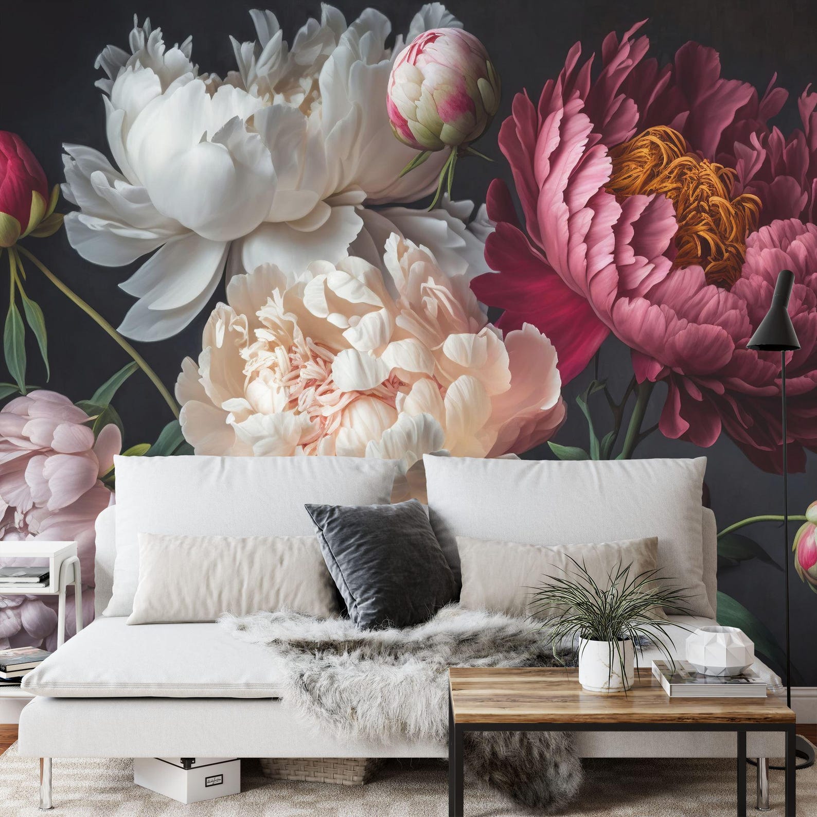 Baroque Peonies Wallpaper Mural, Rich Deep Colors, Easy-install Peel ...