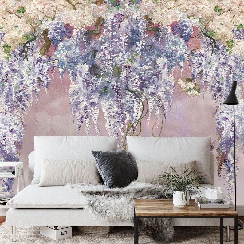 Aged Vintage Lilac Purple Blooming Flowers Dark Wall Gift, Art Print