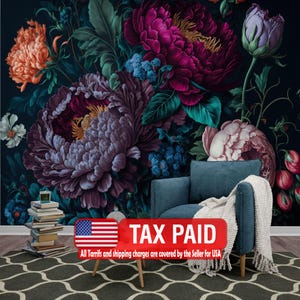 Baroque Peony Wallpaper Mural, Rich Floral Wall Decal, Easy-Install